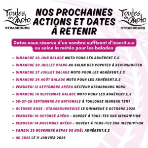 Calendrier des événement Toutes en Moto Strasbourg